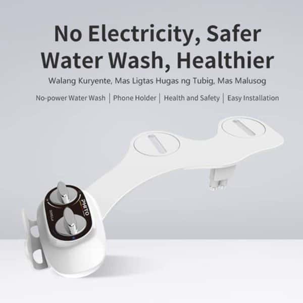 PHITO Non-Electric Bidet Attachment with Built-in Phone Holder, Single Cold Water Dual Self-Cleaning Nozzle Toilet Bidet