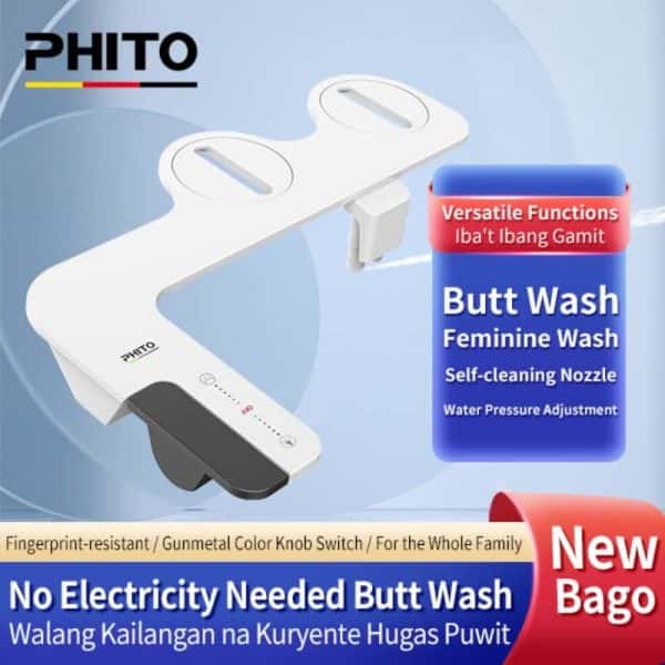 PHITO Non-Electric Bidet Toilet Attachment, Dual Self-Cleaning Nozzle Ultra Thin Bidet Seat Accessory