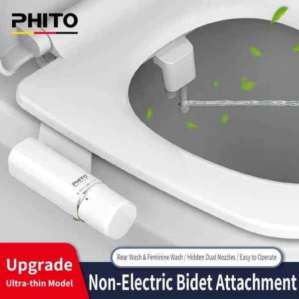 PHITO Upgrade Non-Electric Bidet Toilet Attachment, 6mm Ultra Thin Hidden Dual Self-Cleaning Nozzle Bidet Seat Accessory