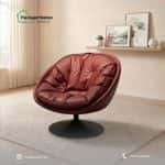 UFO Swivel Leather Lounge Chair, Wine Red