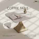 Square Sintered Stone Coffee Table With Gold Sculptural Base