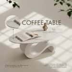 Oval Sintered Stone Coffee Table With White Curved Wave Base