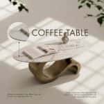 Oval Sintered Stone Coffee Table With Gold Curved Wave Base