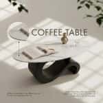 Oval Sintered Stone Coffee Table With Black Curved Wave Base
