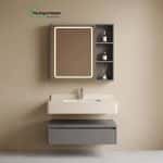 Beige Sintered Stone Floating Bathroom Vanity with LED Mirror