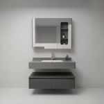 Dark Grey Terrazzo Floating Bathroom Vanity with Storage Mirror
