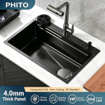 PHITO 5mm Thickened 304 Stainless Steel Multifunctional Kitchen Sink - Rice Grain Embossed