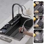PHITO Multifunctional Kitchen Sink - Nano Honeycomb Embossed 304 Stainless Steel with Digital Display & Accessories Set - Image 3